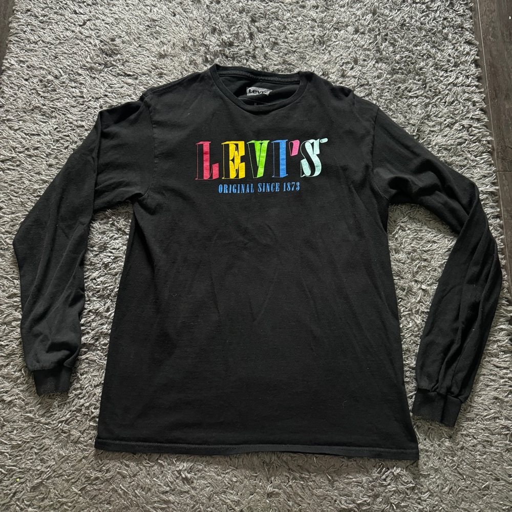 Levis Shirt Mens Medium Black Pullover Long Sleeve Rainbow Logo Casual